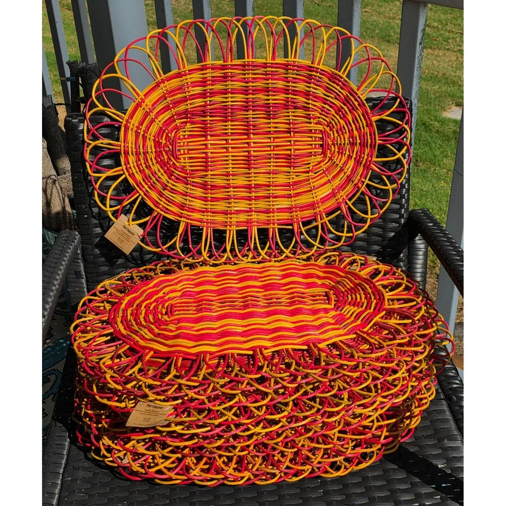 RARE VTG Boho Tiki Pier 1 Imports Rattan Placemats (15) Woven Oval 14x19 NEW